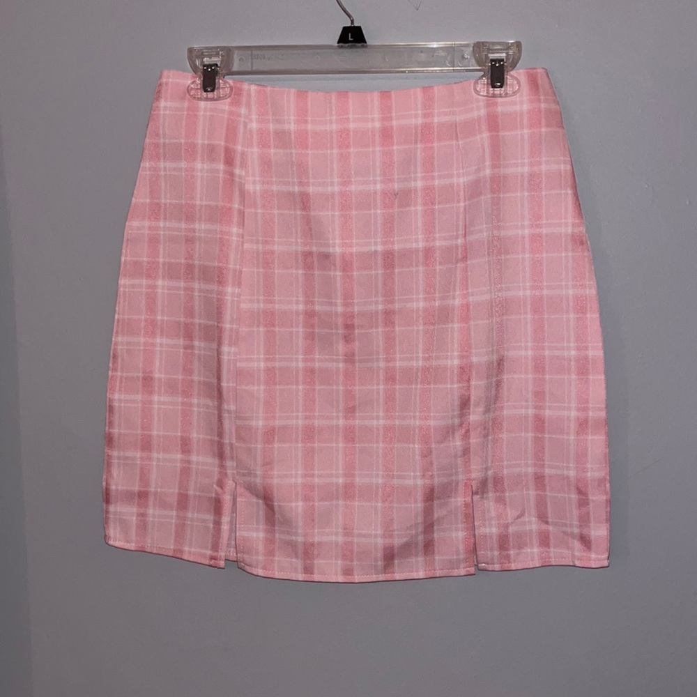pink plaid mini skirt